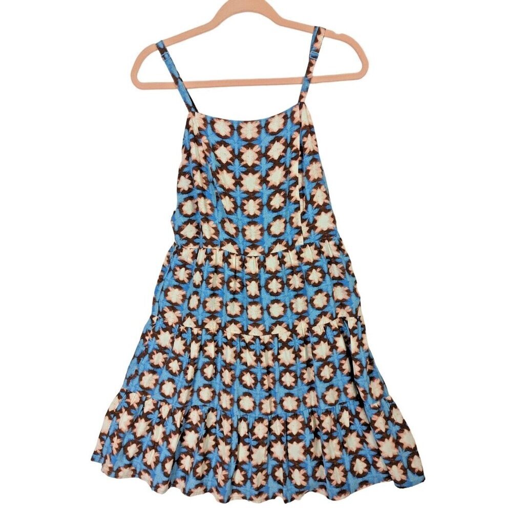 Loft Dress Women size 6 Blue Sun Washed Floral Smocked Back Tiered Fit and Flare